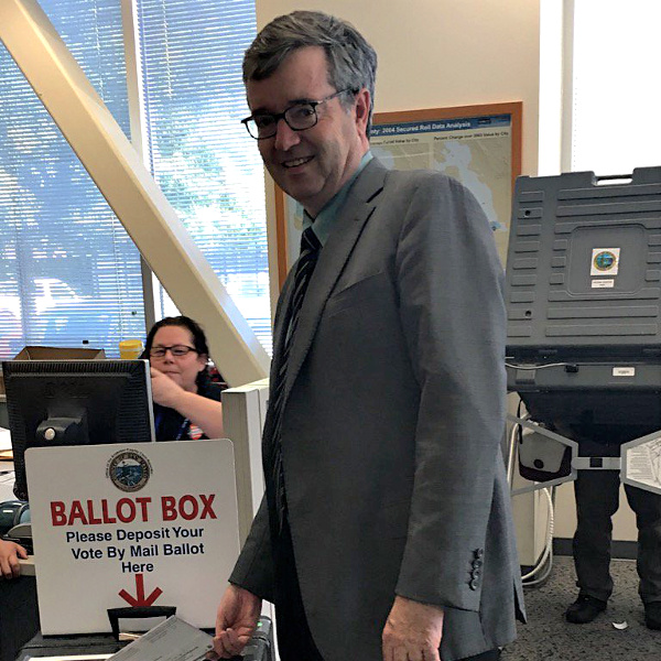 Dave Pine, the chair of the San Francisco Bay Restoration Authority's governing board, votes for Measure AA on June 7, 2016 election day. Photo courtesy Dave Pine via Twitter.