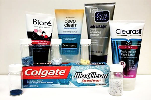 A selection of consumer care products containing microbeads. Photo courtesy Citizens Campaign