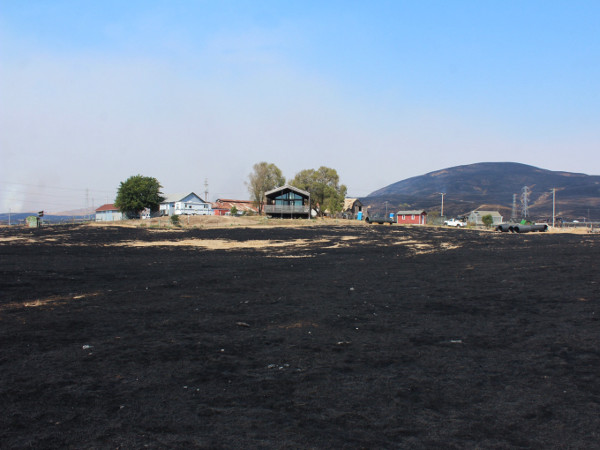 The San Pablo Bay National Wildlife Refuge offices, as seen at noon on October 9, 2017, after the back burn of the 5 acre compound. Credit Wendy Eliot, Sonoma Land Trust.
