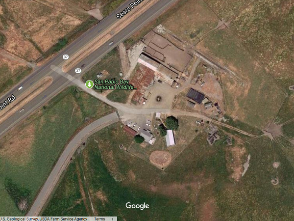 Satellite view of the 5 acre compound that houses the San Pablo Bay National Wildlife Refuge offices at 2100 Sears Point Road, Sonoma CA 95476. Credit Google Maps 2017.